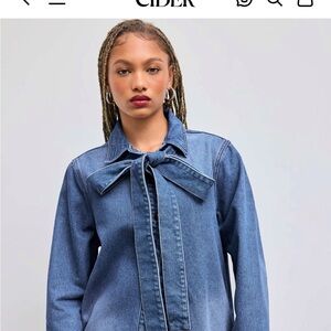 Cider Women's Denim Collar Knotted Oversized Long Sleeve Blouse NWOT